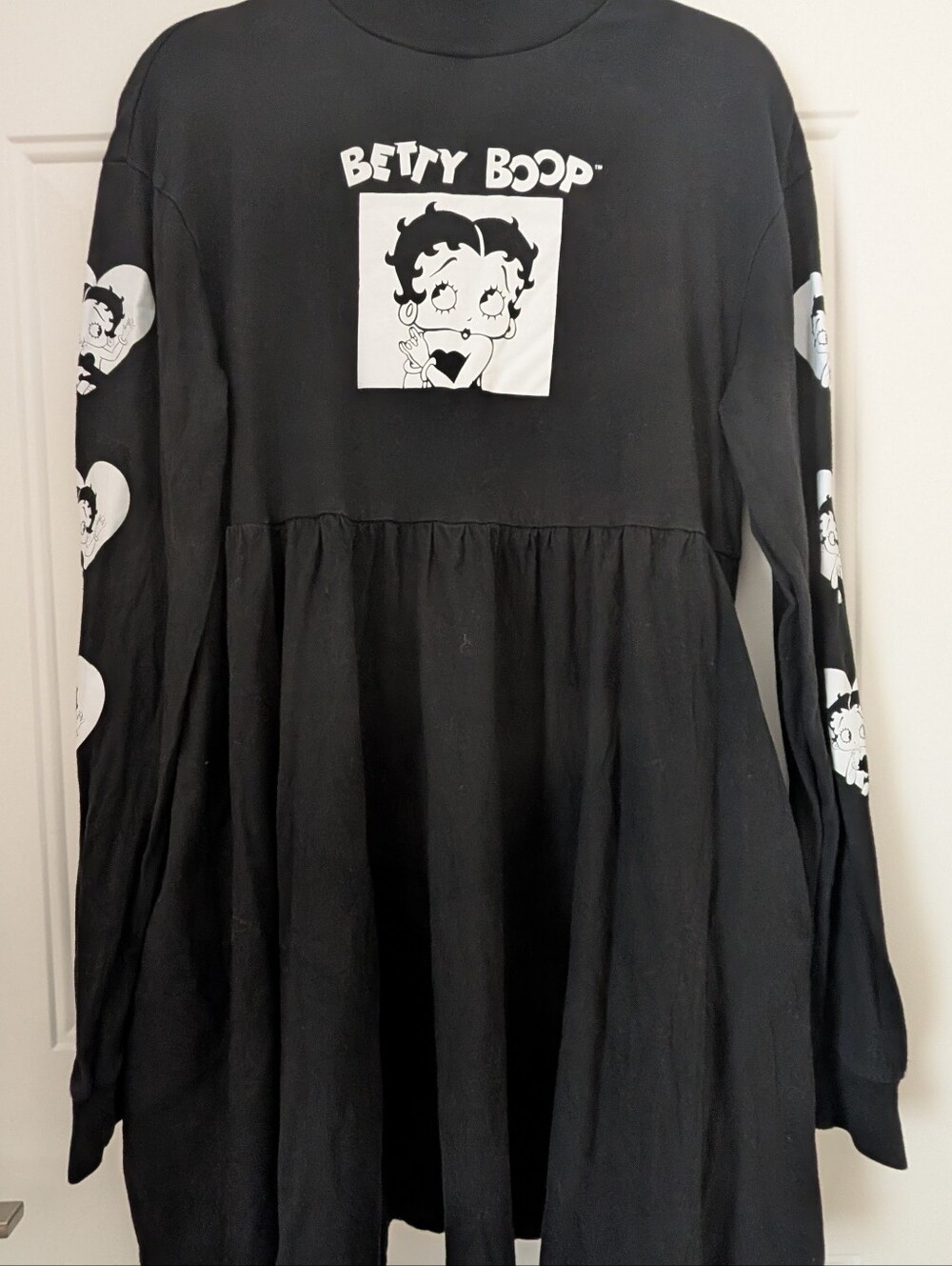 Betty Boop Black And White Babydoll Sweatshirt Dress Graphic Long Sleeves Small